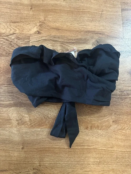 Anthropologie Top Ruffled Tube Crop Top Size Large New Black - Picture 3 of 9